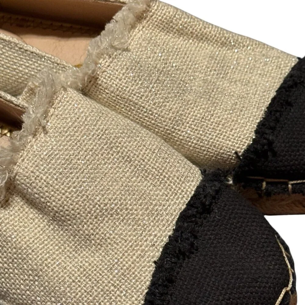 Womens Sam Edelman Espadrille Flats Beige & Black Frayed Edge Slip-On Size 7